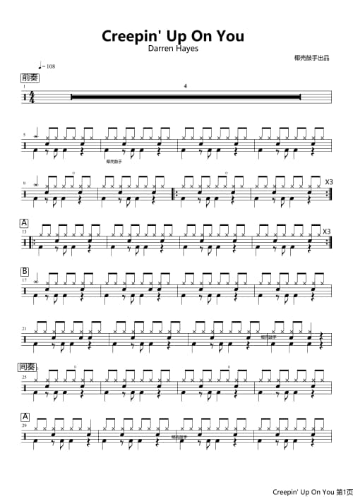 Creepin' Up On You鼓谱